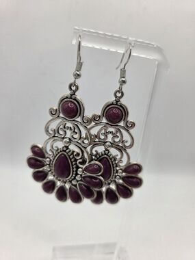 Paparazzi Paradise Parlor Earrings Purple Cabochons Filigree Drop